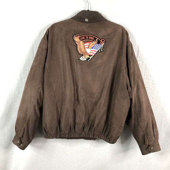 Forecast Biker Jacket Mens XL Brown Faux Seude Patches Live To Ride Wild Breed - Picture 1 of 16